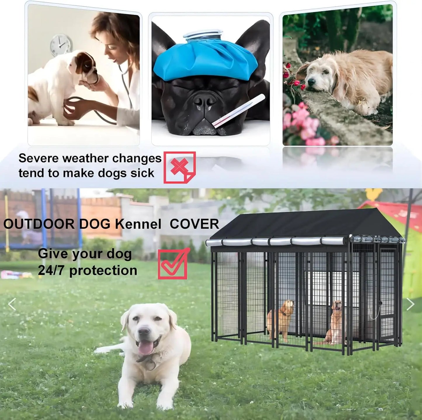 Outdoor Dog Kennel Cover Waterproof Cold Resistant With Zippers PVC Windows
