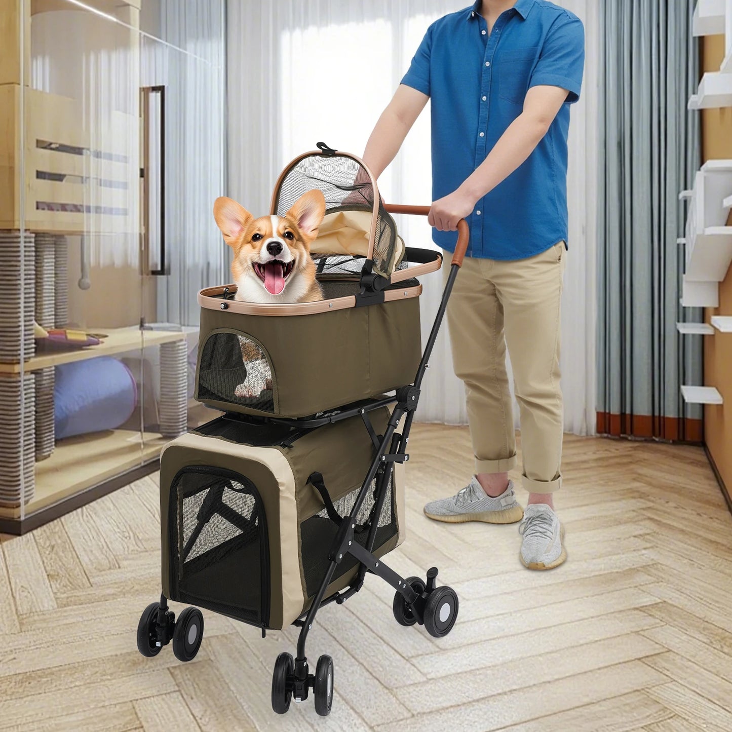 Bymaocar Foldable Pet Stroller For Small Medium Pets With Sunshade