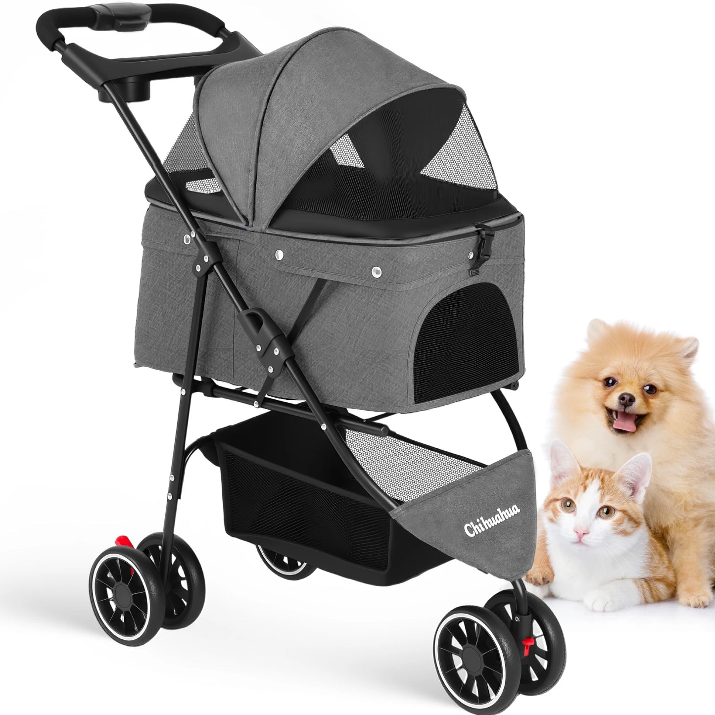 CHIHUAHUA Pet Stroller Foldable 3 Wheel Breathable Mesh Carrier
