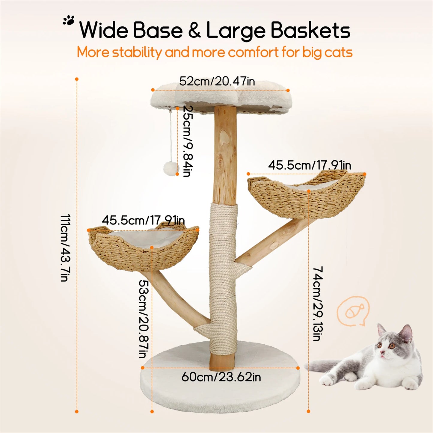 BINGOPAW Modern Cat Tree Activity Tower With Plush Cushion And Toy Ball