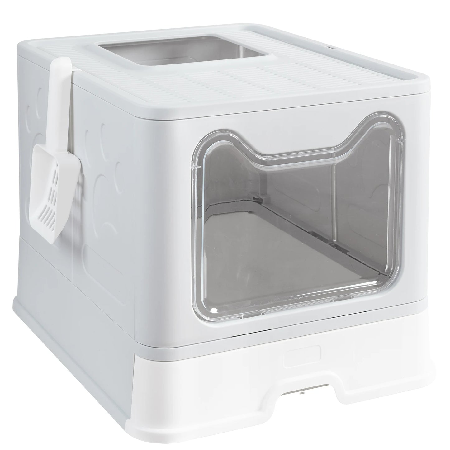 Foldable Cat Litter Box With Front Entry Top Exit Tray