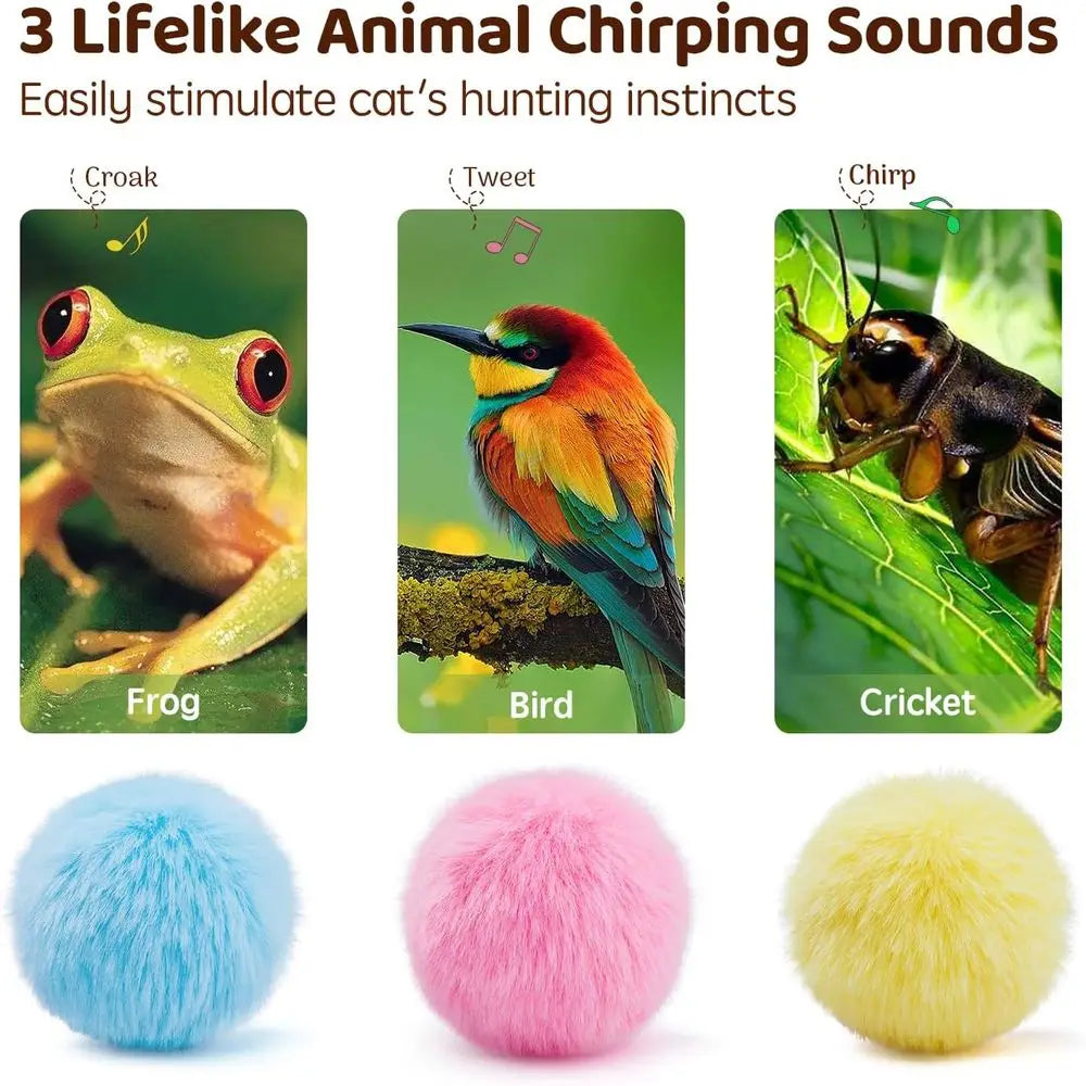 Chirping Cat Toys Balls With Catnip 3 Pack Interactive