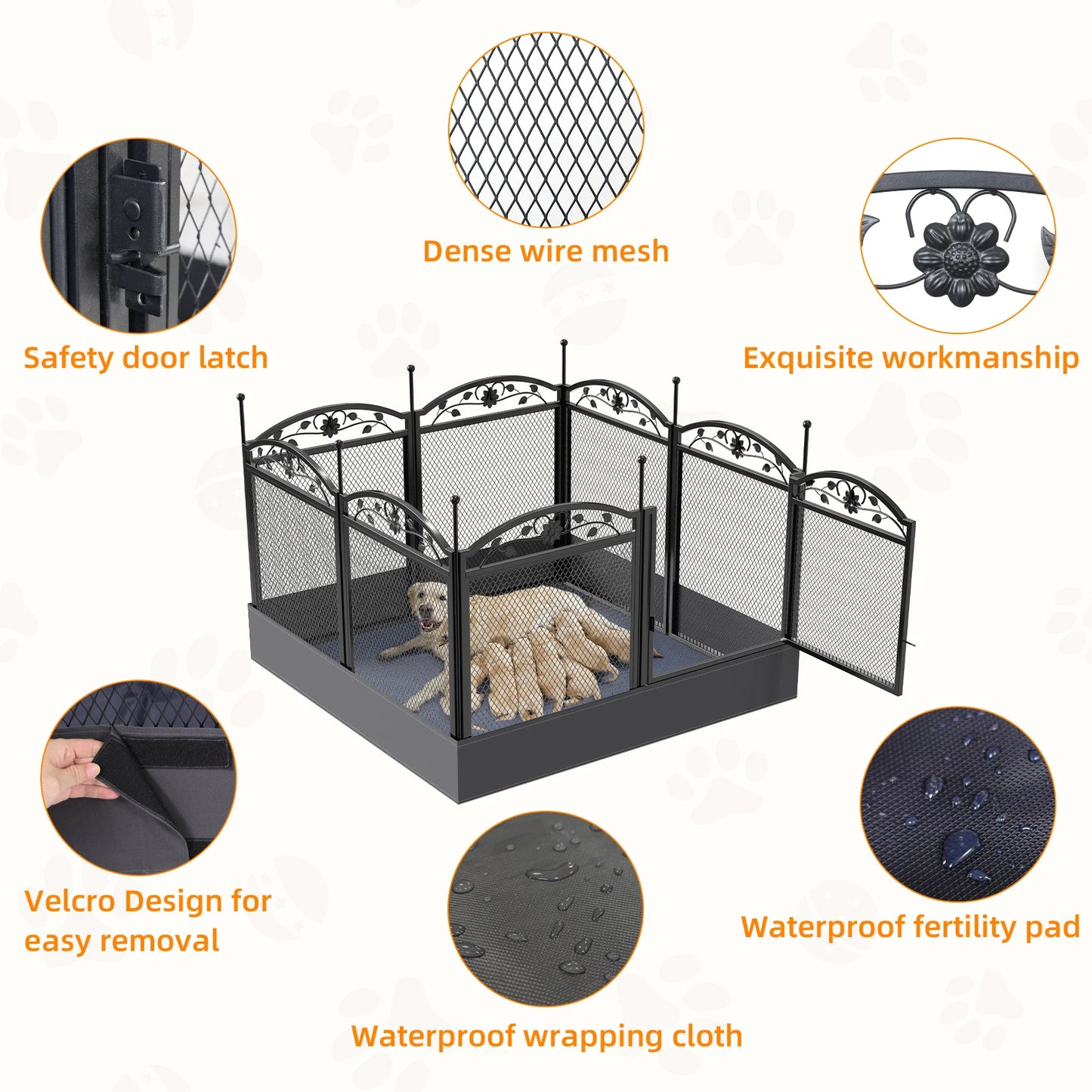 BINGOPAW Metal Dog Playpen Foldable Heavy Duty Whelping Fence