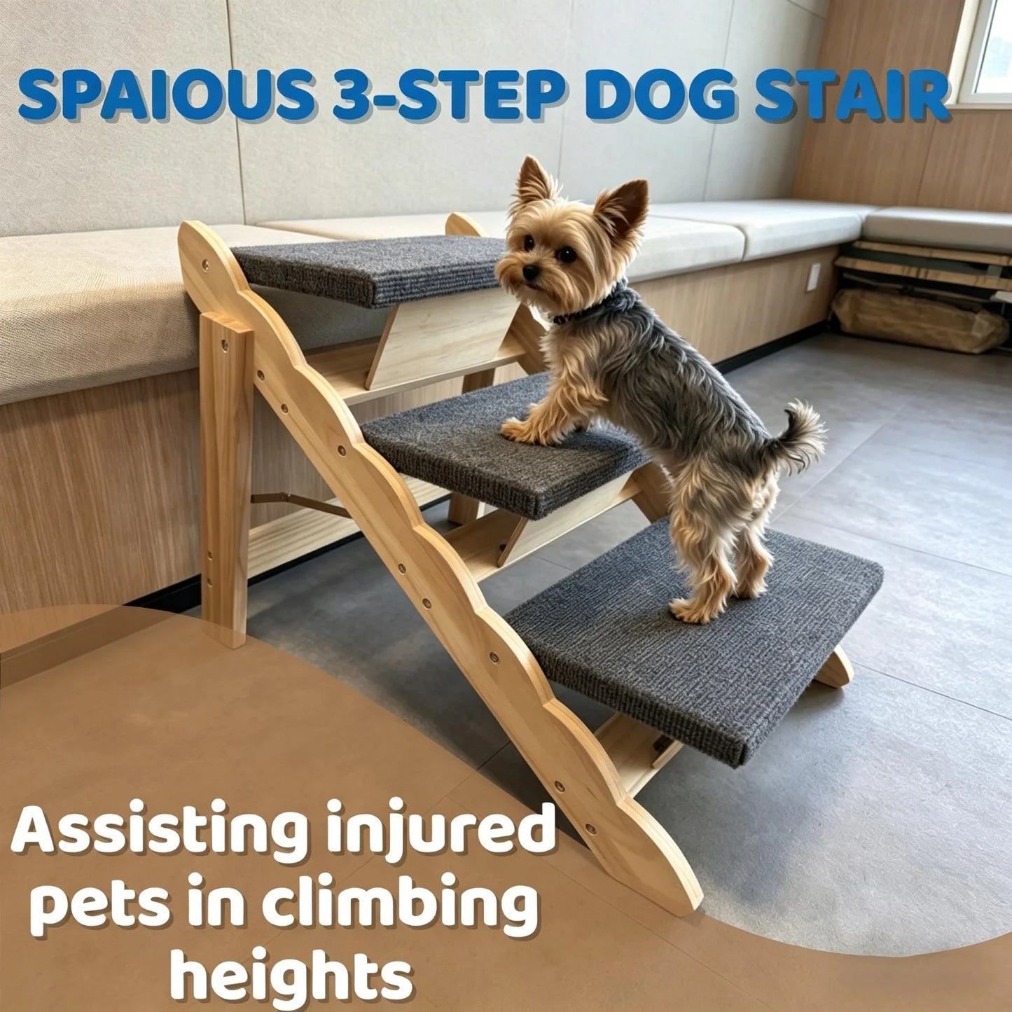 HiMISS Dog Door 2-In-1 Collapsible Wooden Dog Stairs And Ramp