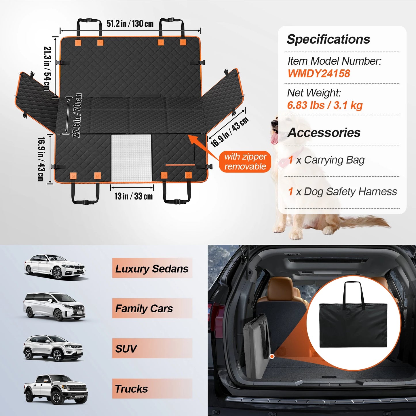 SucceBuy Dog Car Seat Cover With Mesh Window Storage Pockets