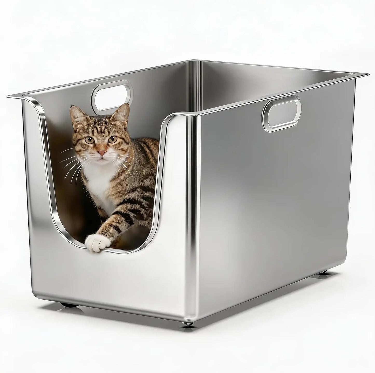 Stainless Steel Cat Litter Box With High Sides And Wheels