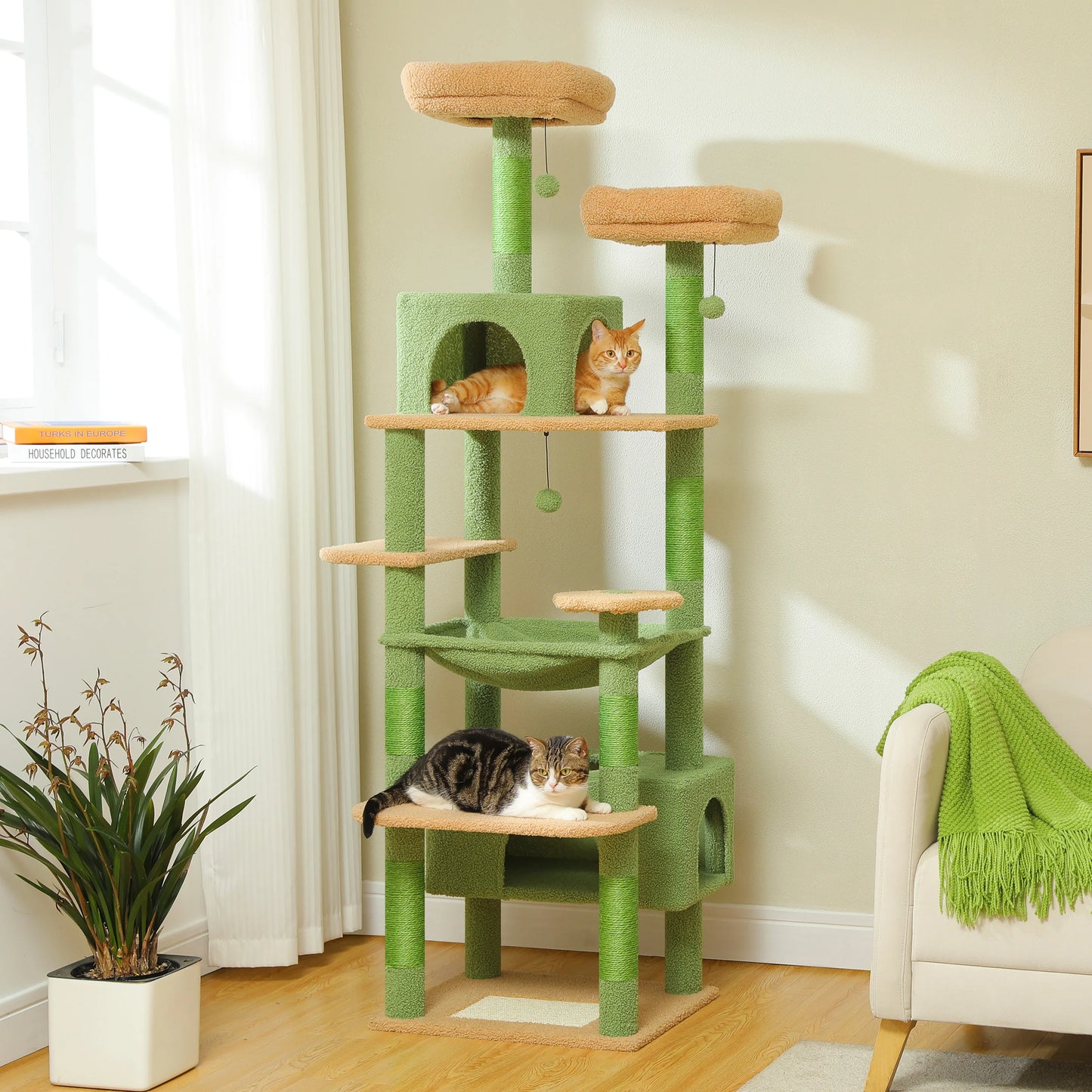 PEQULTI Cat Tree Tower With Scratching Posts Board Hammock Condo