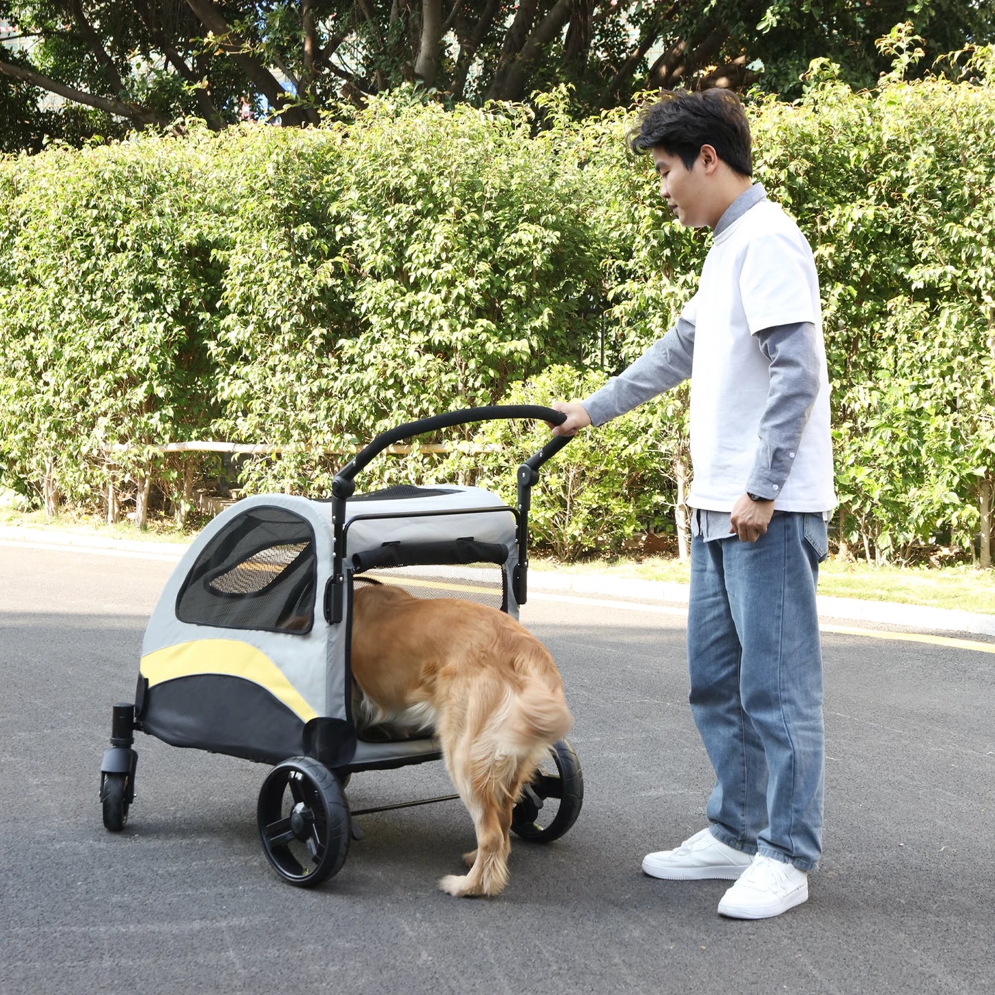 Portable Dog Stroller Foldable Travel Carriage For Outdoors Breathable Carrier