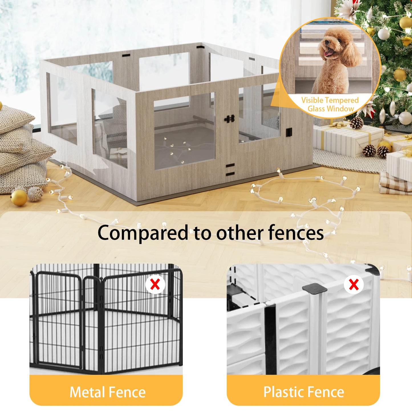 BINGOPAW Tempered Glass Dog Playpen Whelping Fence Waterproof Pad
