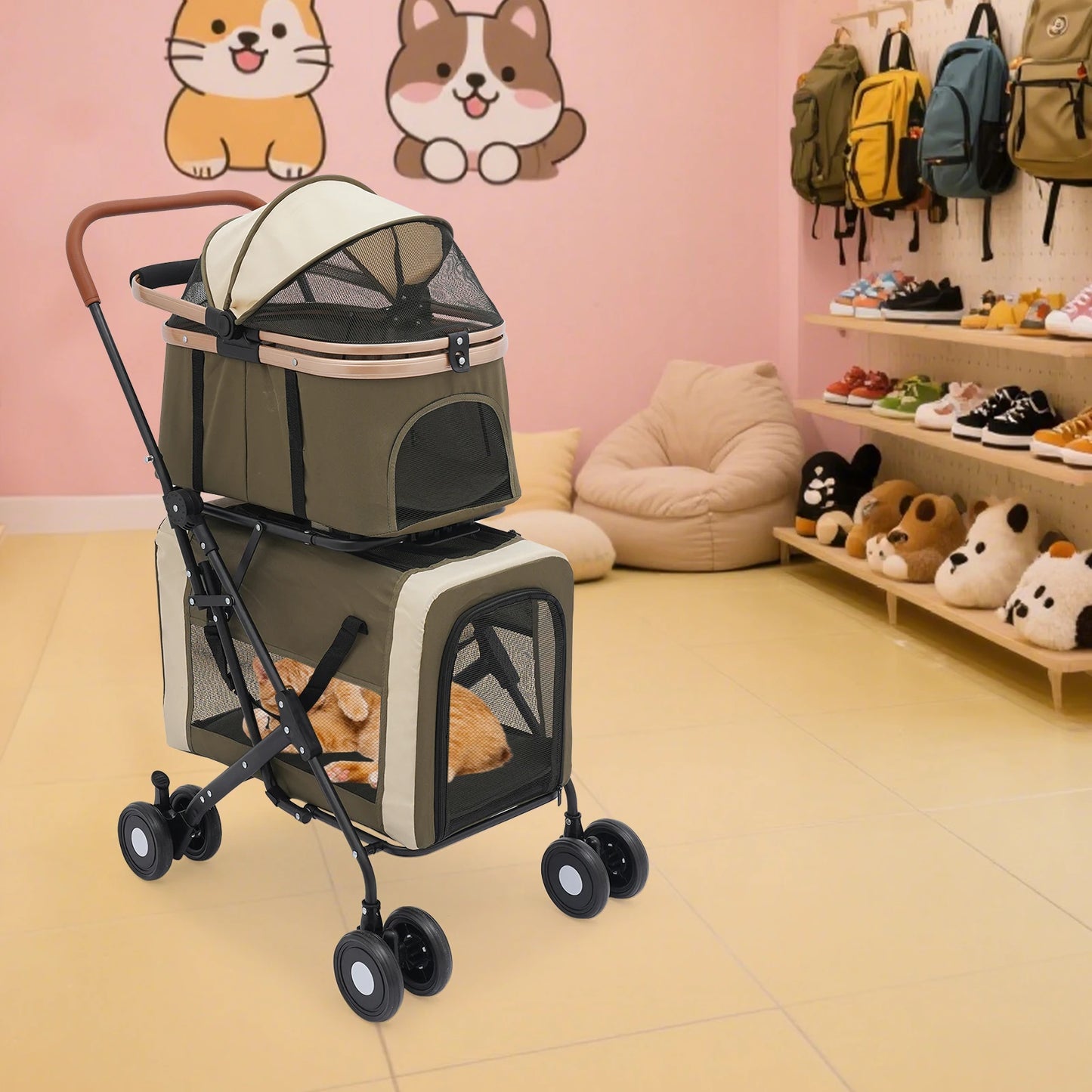 Bymaocar Foldable Pet Stroller For Small Medium Pets With Sunshade