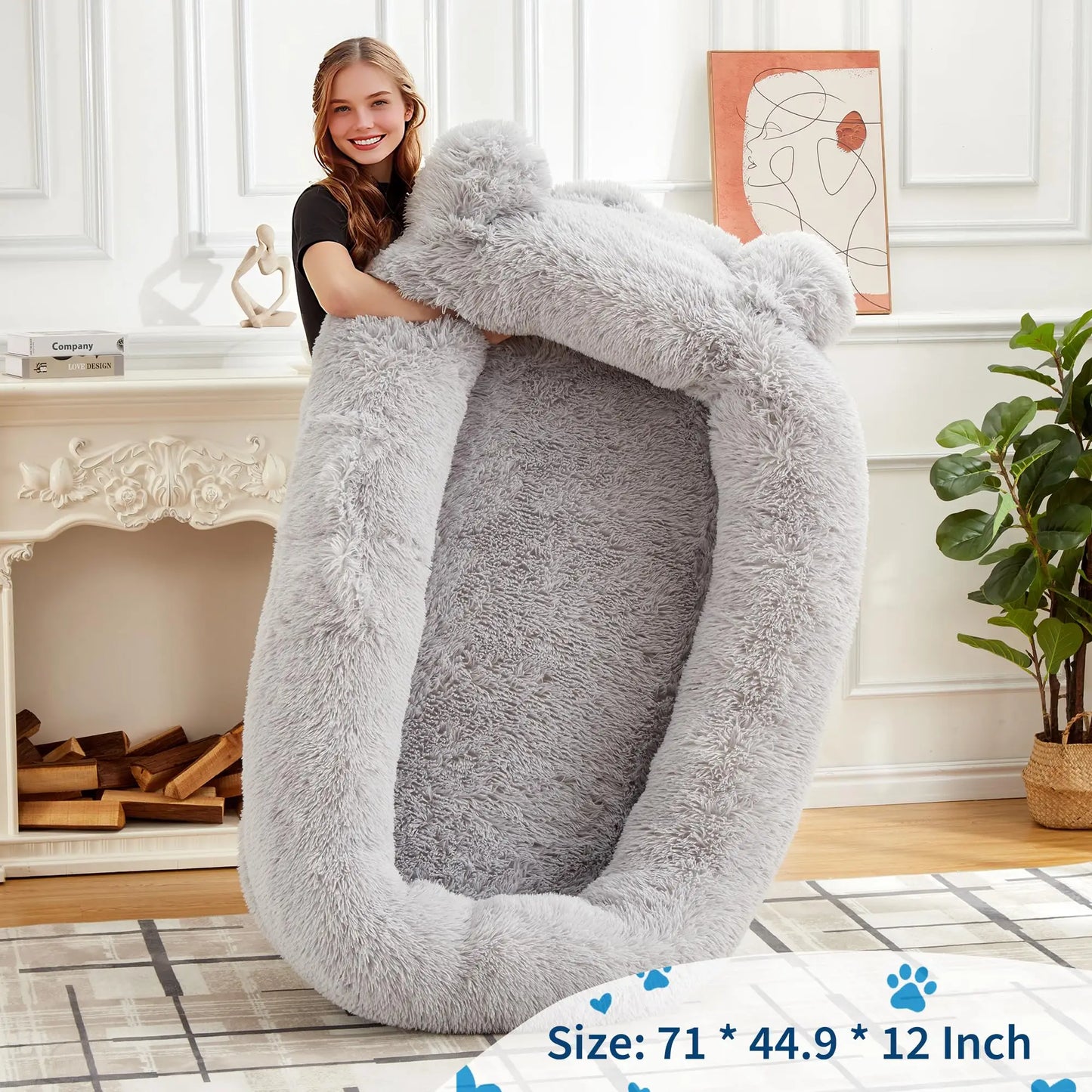 HiMISSCN Dog Bed With Removable Cover Blanket And Storage Pockets