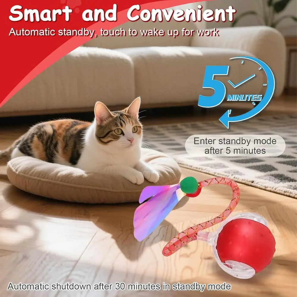 Interactive Cat Toy Ball With Two RaTails 360 Degree Auto Motion Bird Sounds