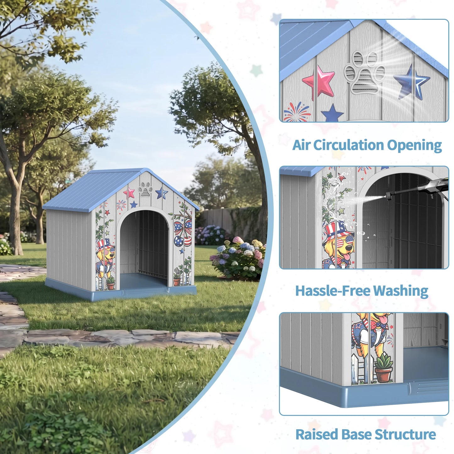 Weatherproof Outdoor Plastic Dog House With Printed Door