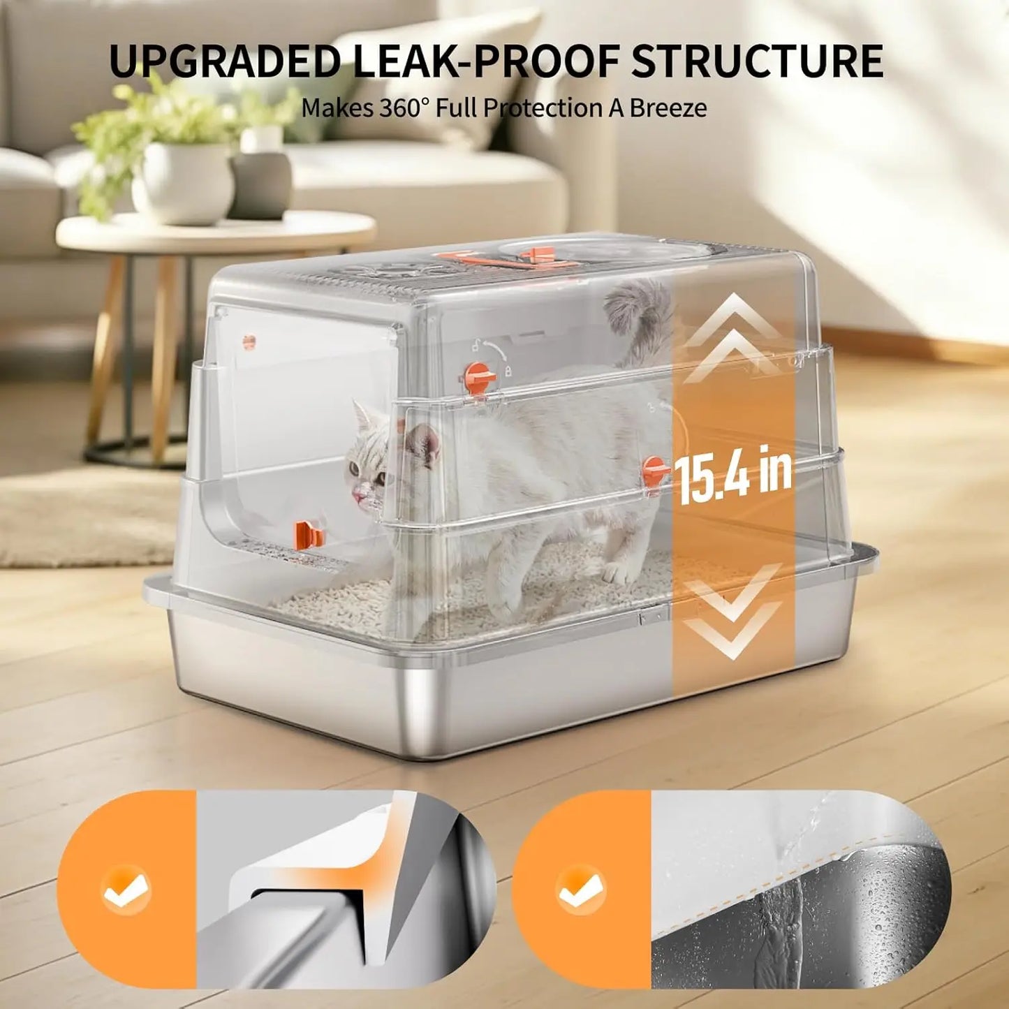 Stainless Steel Cat Litter Box High Sides Odor Control