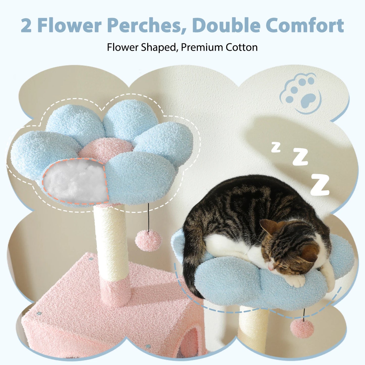PETEPELA Cat Tree Tower For Indoor Cats With Sisal Covered Scratching Posts