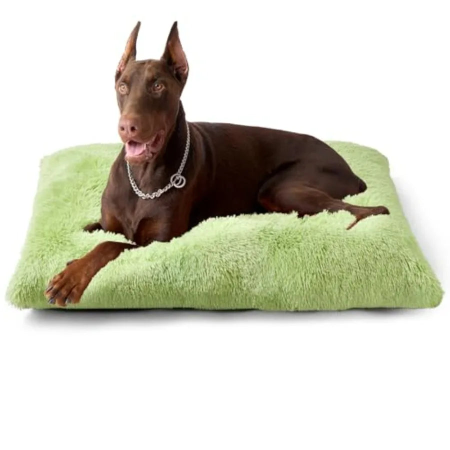 Fluffy Dog Crate Bed Plush Faux Fur Pad Calming Washable For Dogs