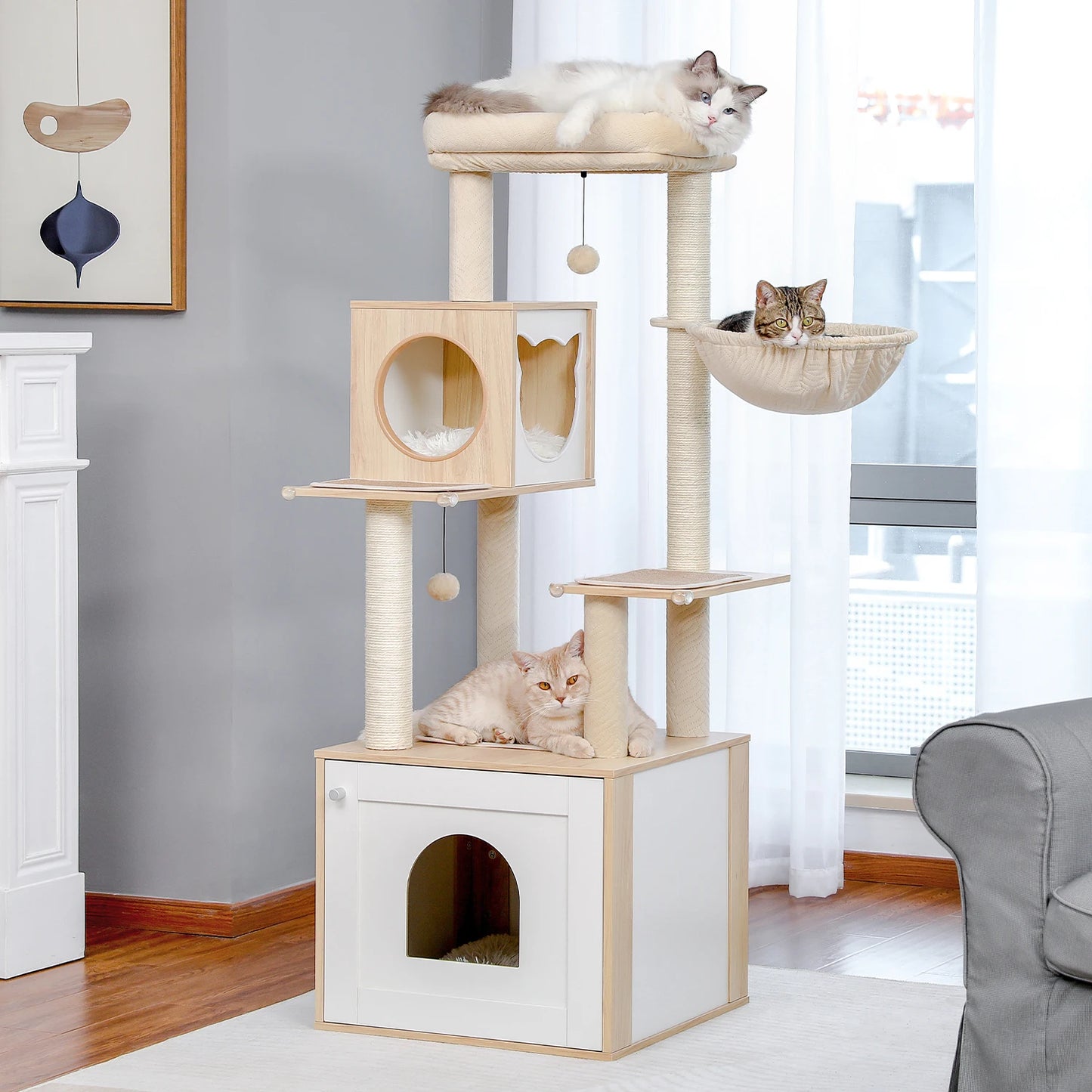 Pawz Multi Level Cat Tree With Scratching Posts And Hammock