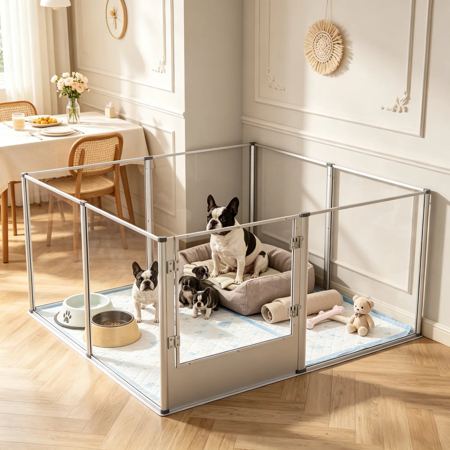 BINGOPAW Acrylic Dog Playpen Fence With Waterproof Pad For Pets