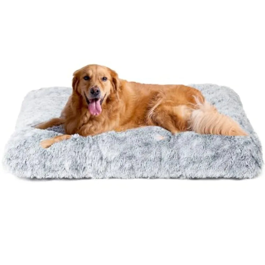 Fluffy Dog Crate Bed Plush Faux Fur Pad Calming Washable For Dogs