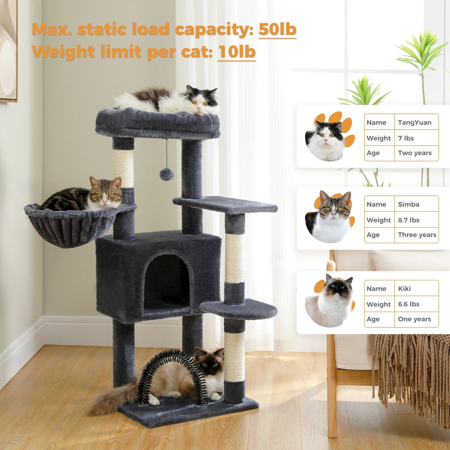 PAWZ Road Cat Tree With Toy Tower And Plush Hammock