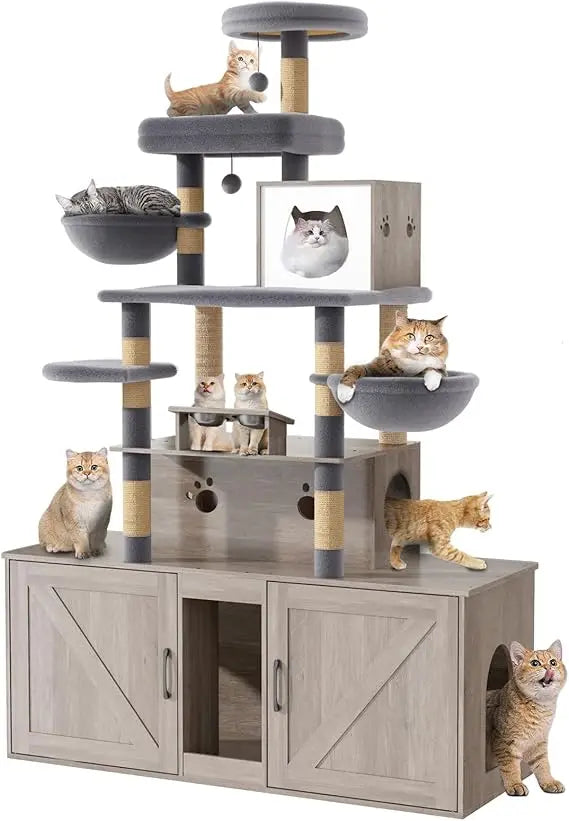 All In One Cat Habitat With Litter Box Enclosures System