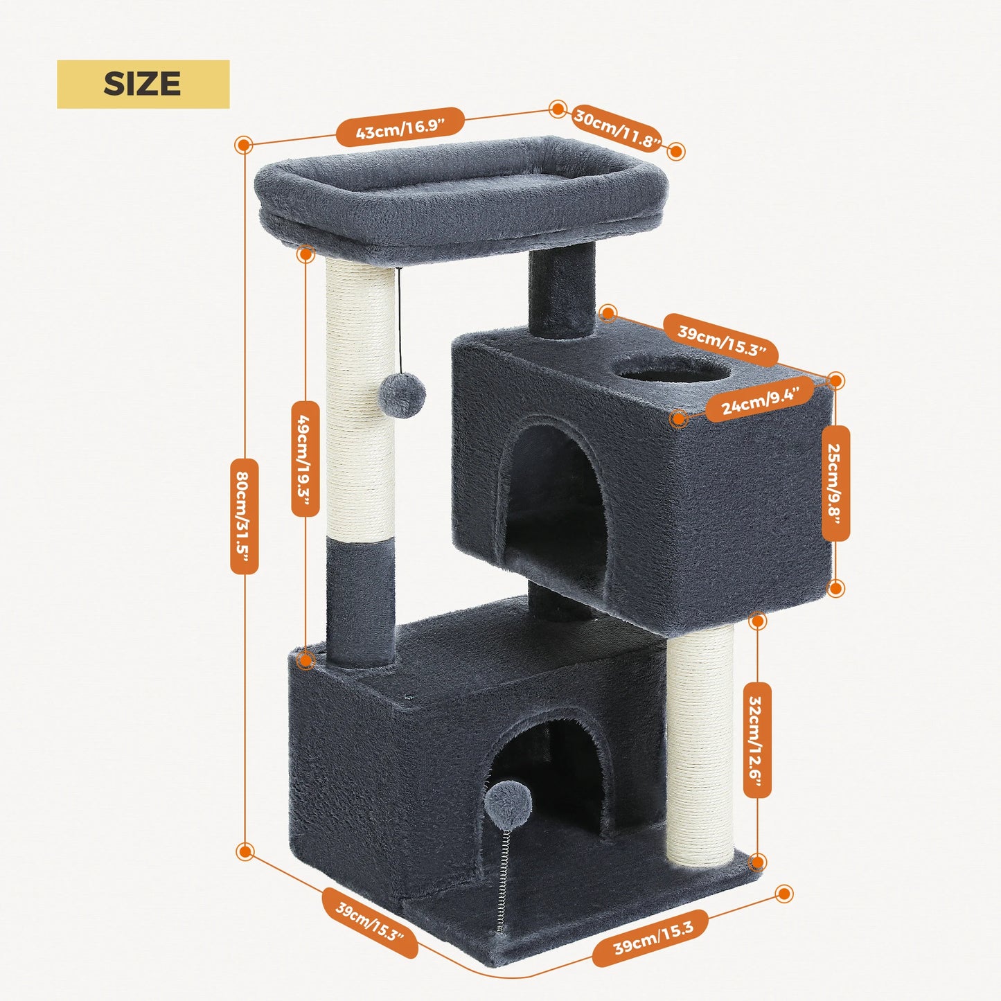 PAWZ Road Cat Tree With Condos And Sisal Scratching Pad