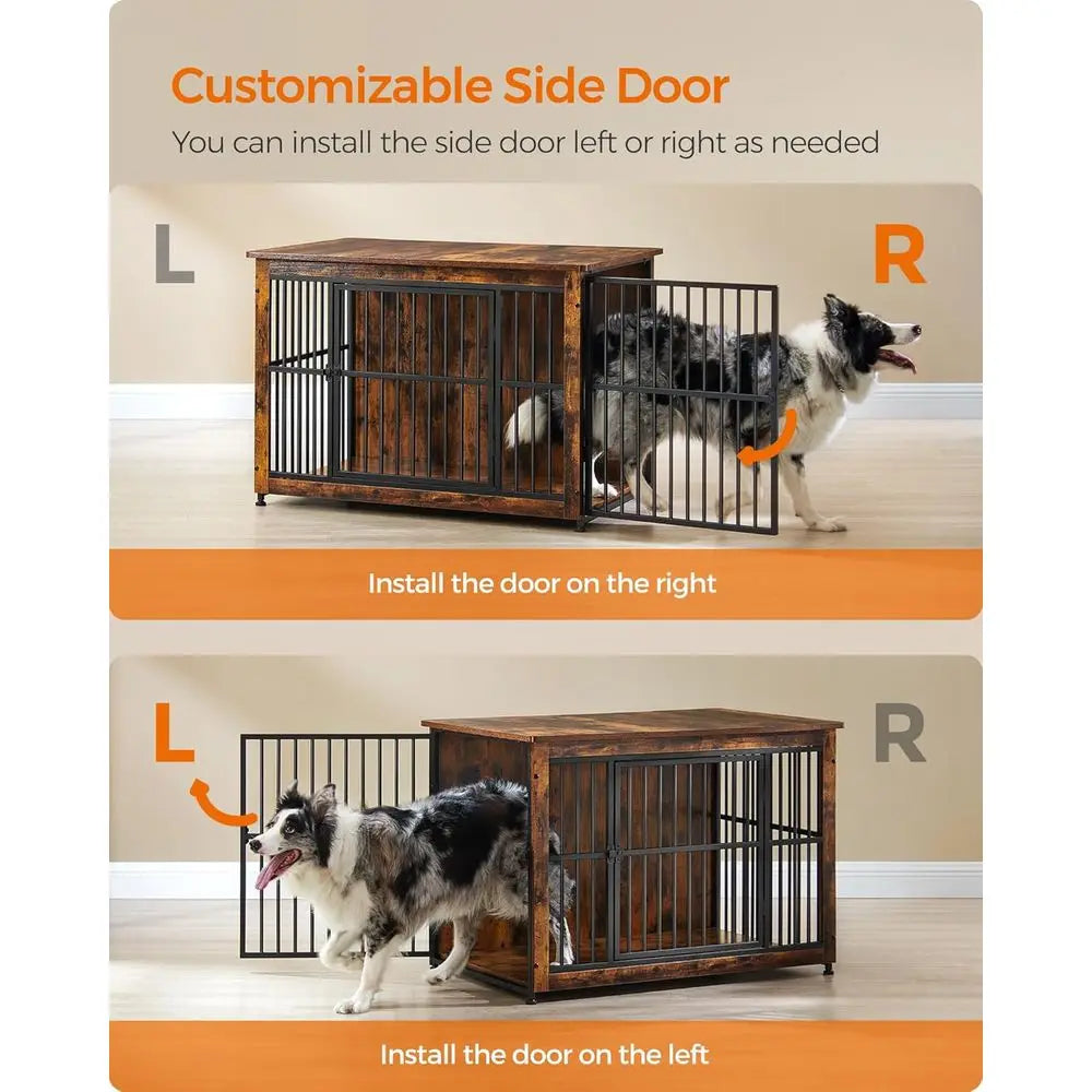 Heavy Duty Dog Crate Furniture With Wooden Side End Table