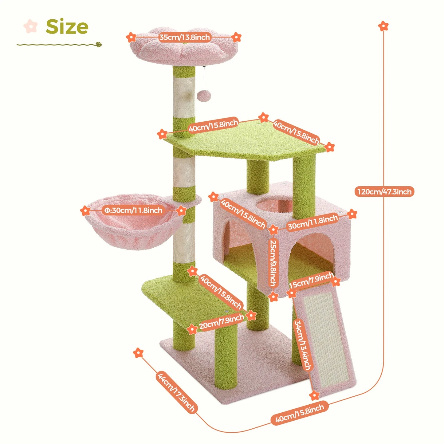 PAWZ Road Flower Cat Tree Multi Level Tower With Sisal Covered Scratching Posts
