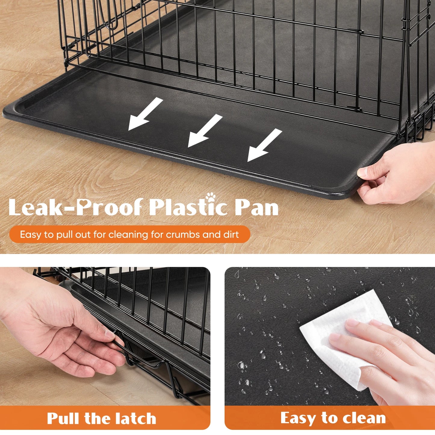 JHK Folding Metal Wire Dog Cage With Leak Proof Tray