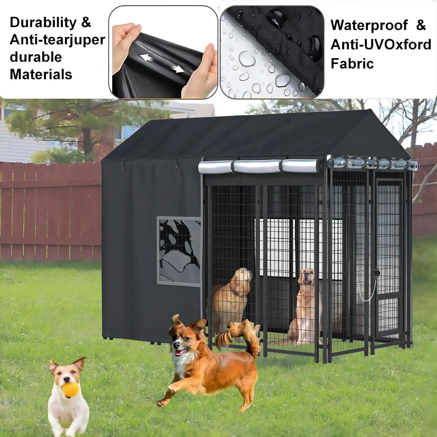 Outdoor Dog Kennel Cover Waterproof Cold Resistant With Zippers PVC Windows