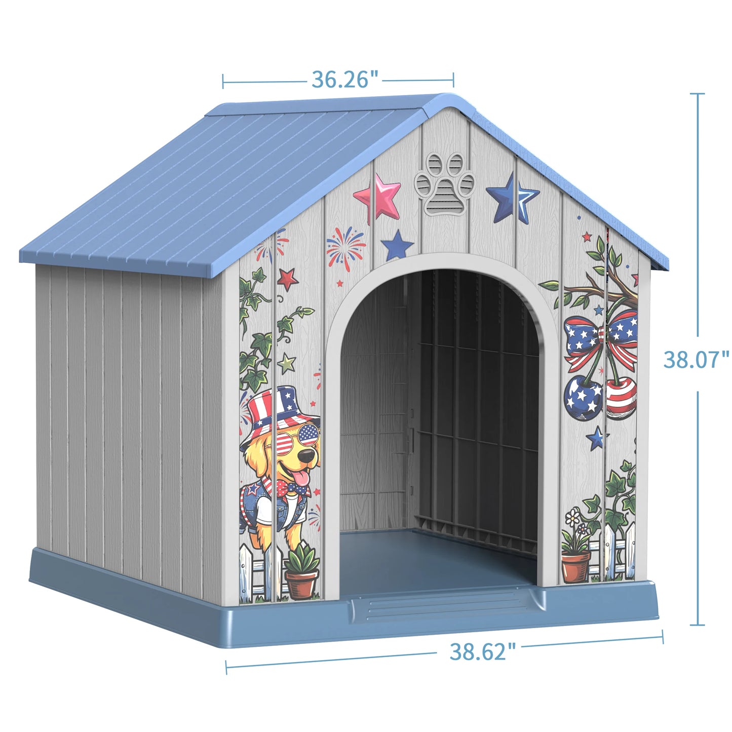 Weatherproof Outdoor Plastic Dog House With Printed Door