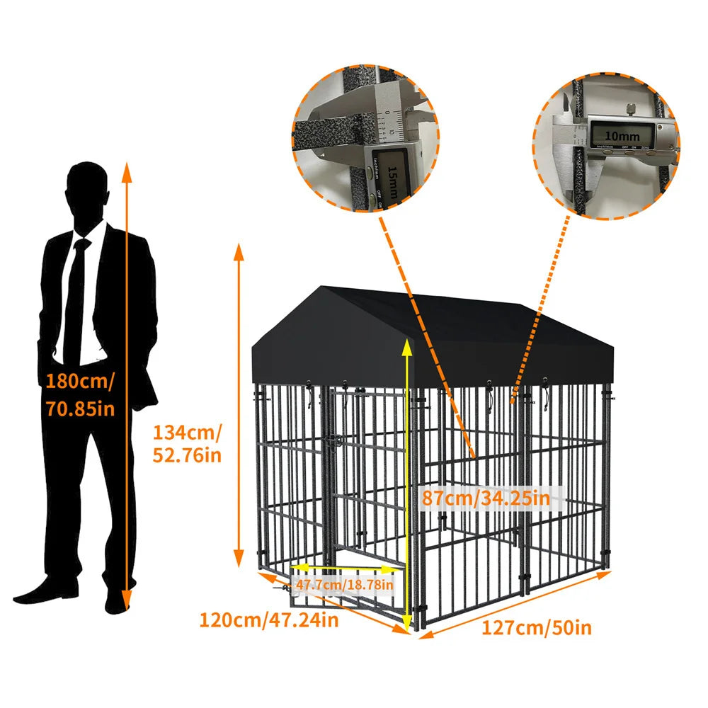 BORWART Heavy Duty Dog Kennel Welded Metal Playpen with Roof