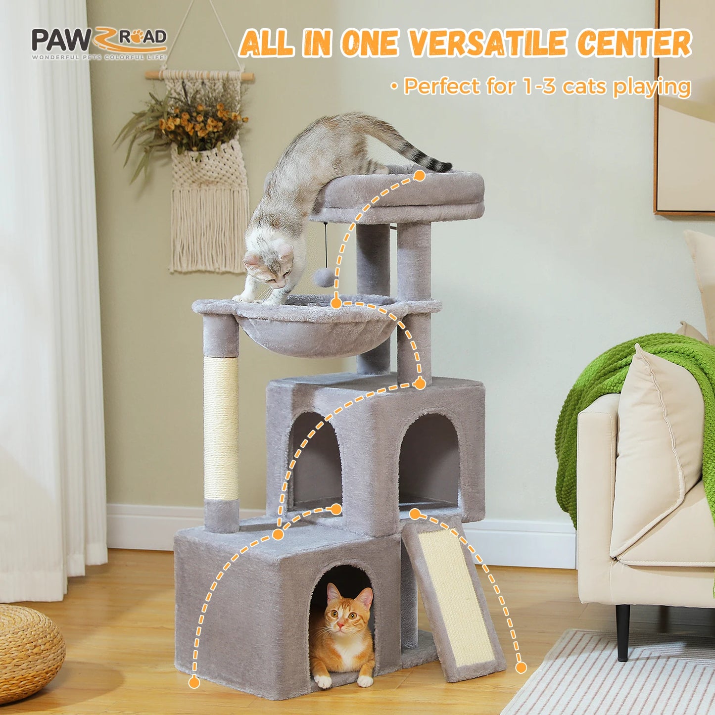 PAWZ Road Cat Tree With Condos And Sisal Scratching Pad