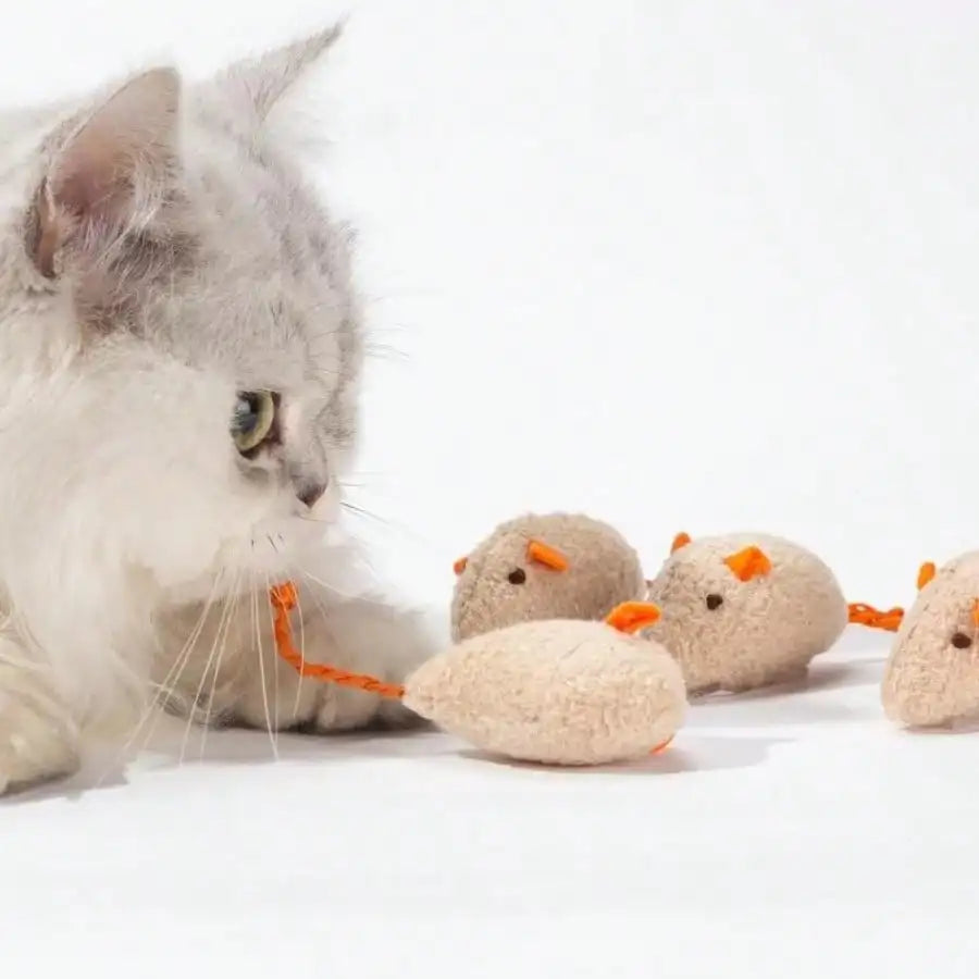 Interactive Fleece Cat Mouse Toy With Squeaking Rattle For Indoor Use