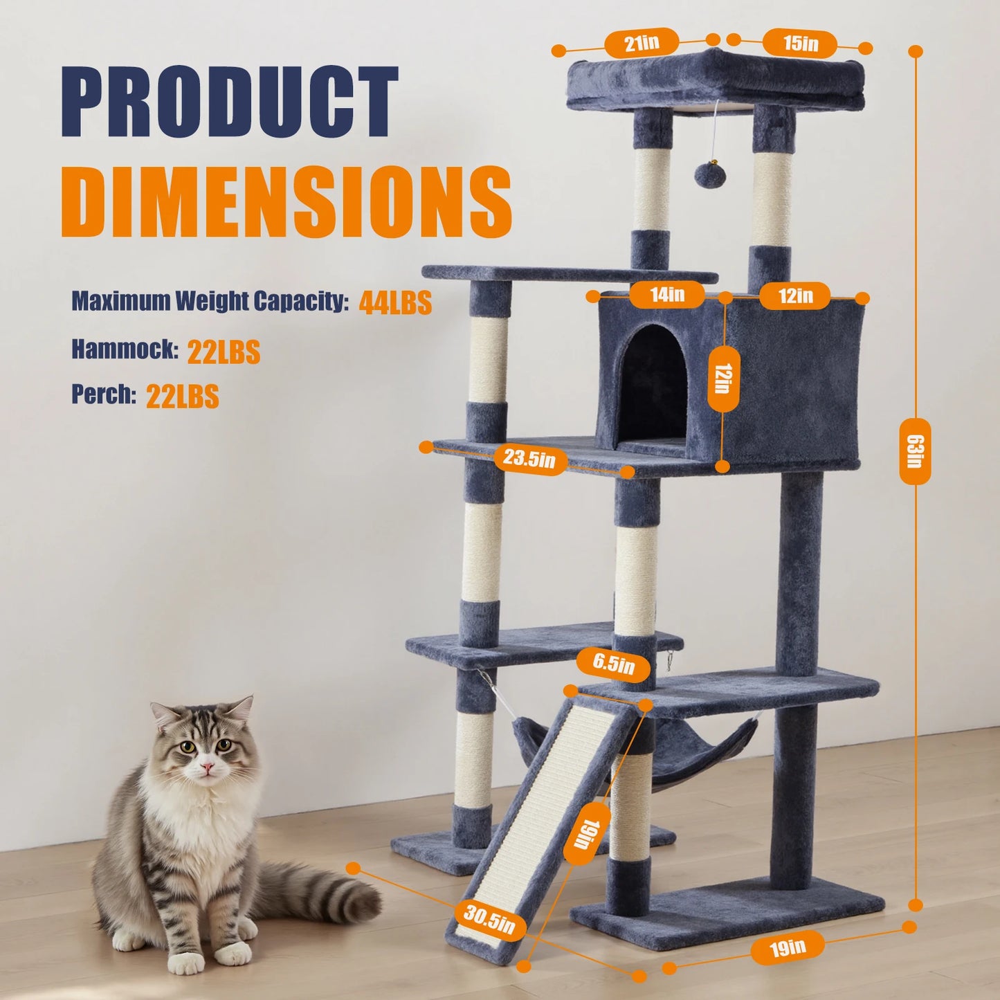 MCQ Multi Level Cat Tree With Sisal Scratcher And Cozy Condo