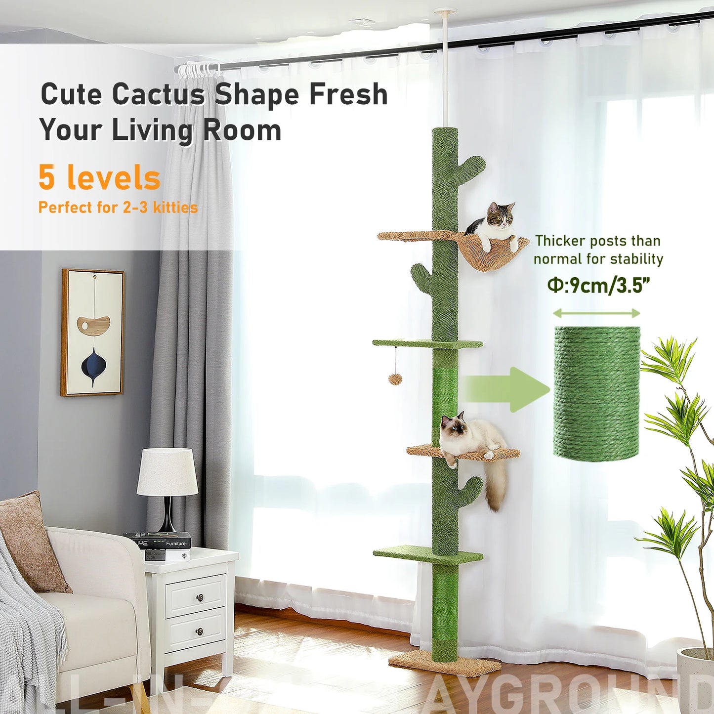 PAWZ Road Cat Tree 5-Tier Floor To Ceiling Tower Indoor