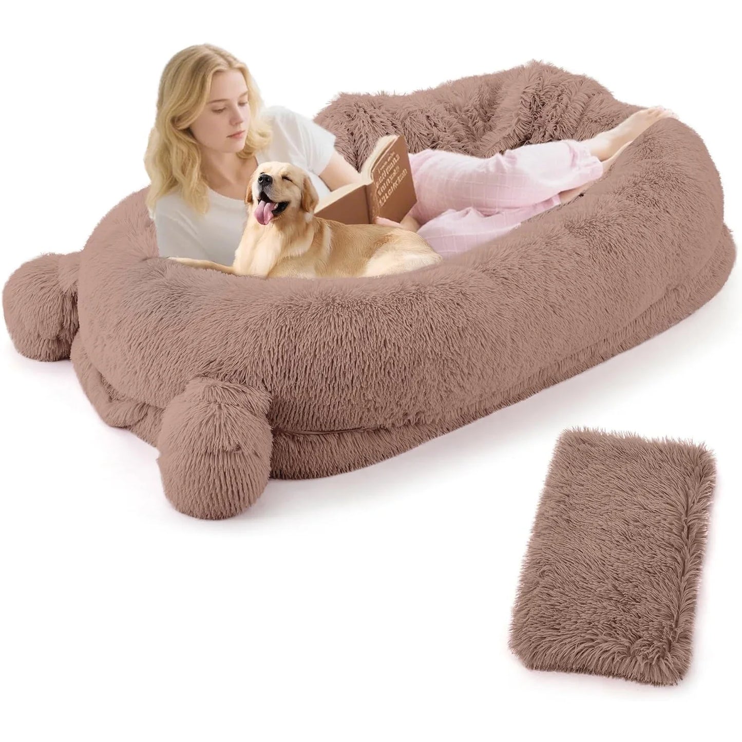 HiMISSCN Dog Bed With Removable Cover Blanket And Storage Pockets
