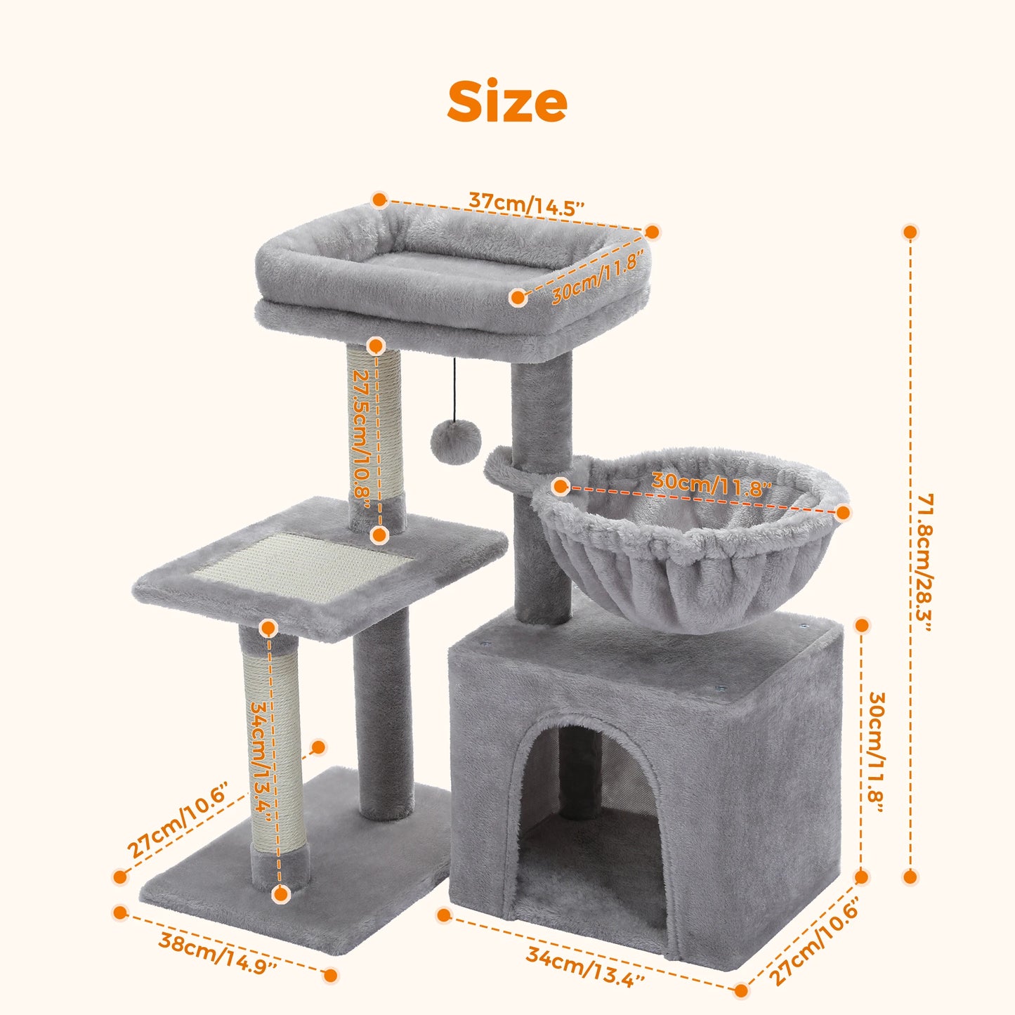 PAWZ Road Three Tier Cat Tree For Indoor Cats Scratching