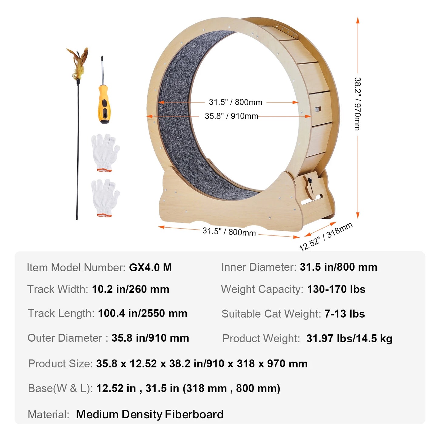 Wooden Cat Exercise Wheel Indoor Treadmill With Detachable Carpet