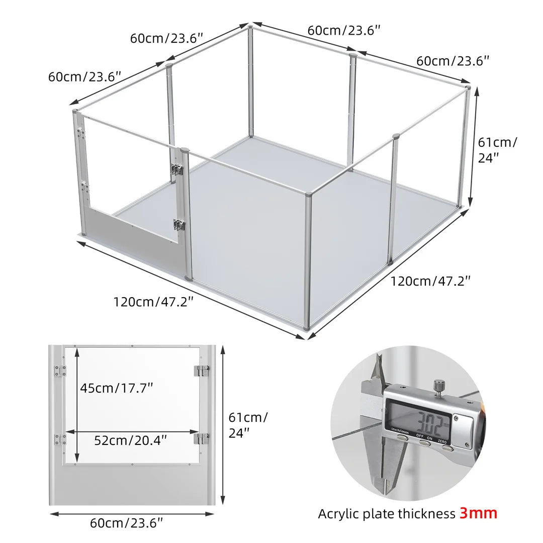 BINGOPAW Indoor Pet Whelping Pen Clear Acrylic Playpen Waterproof Pad