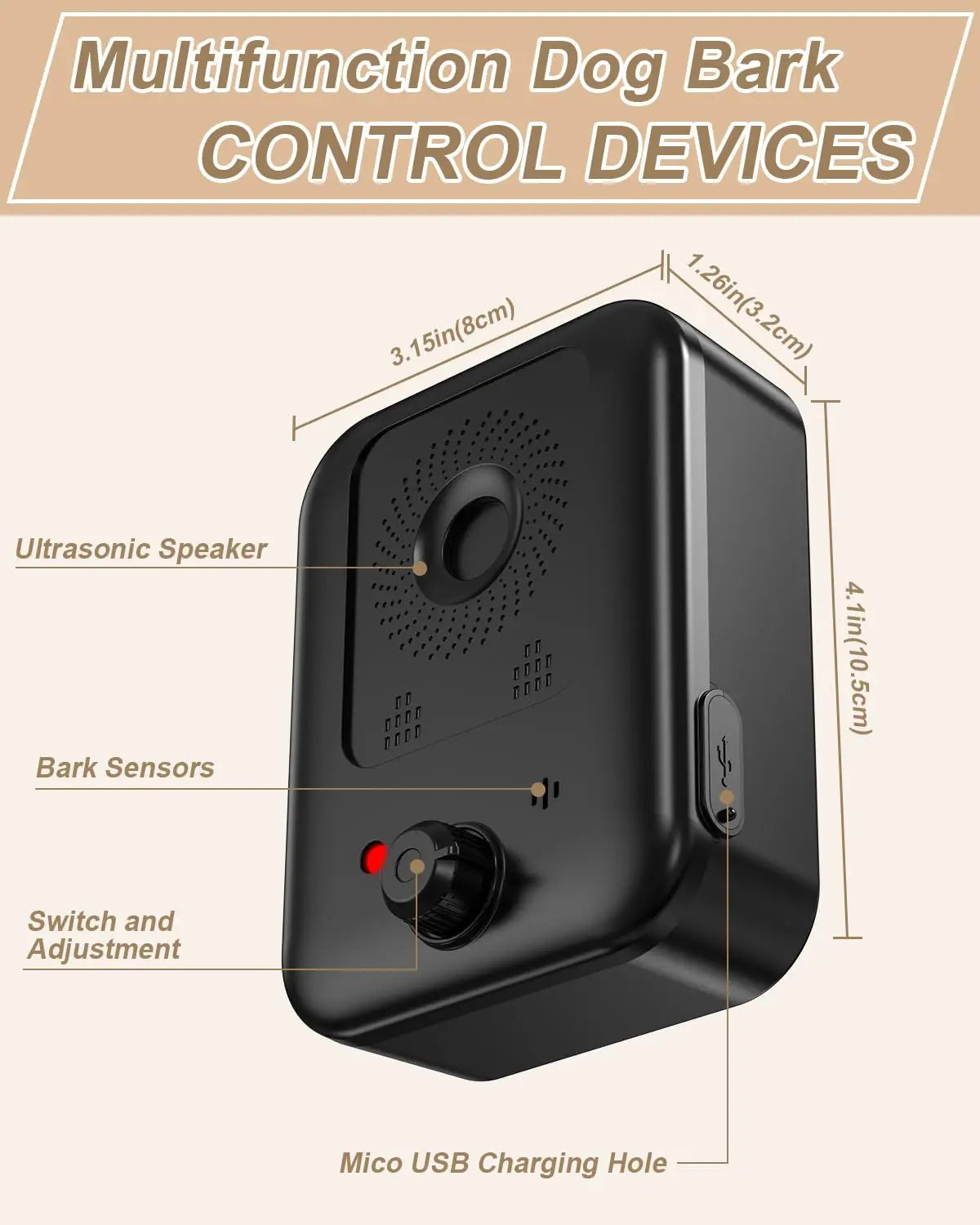 Automatic Ultrasonic Dog Bark Deterrent Rechargeable Indoor Outdoor