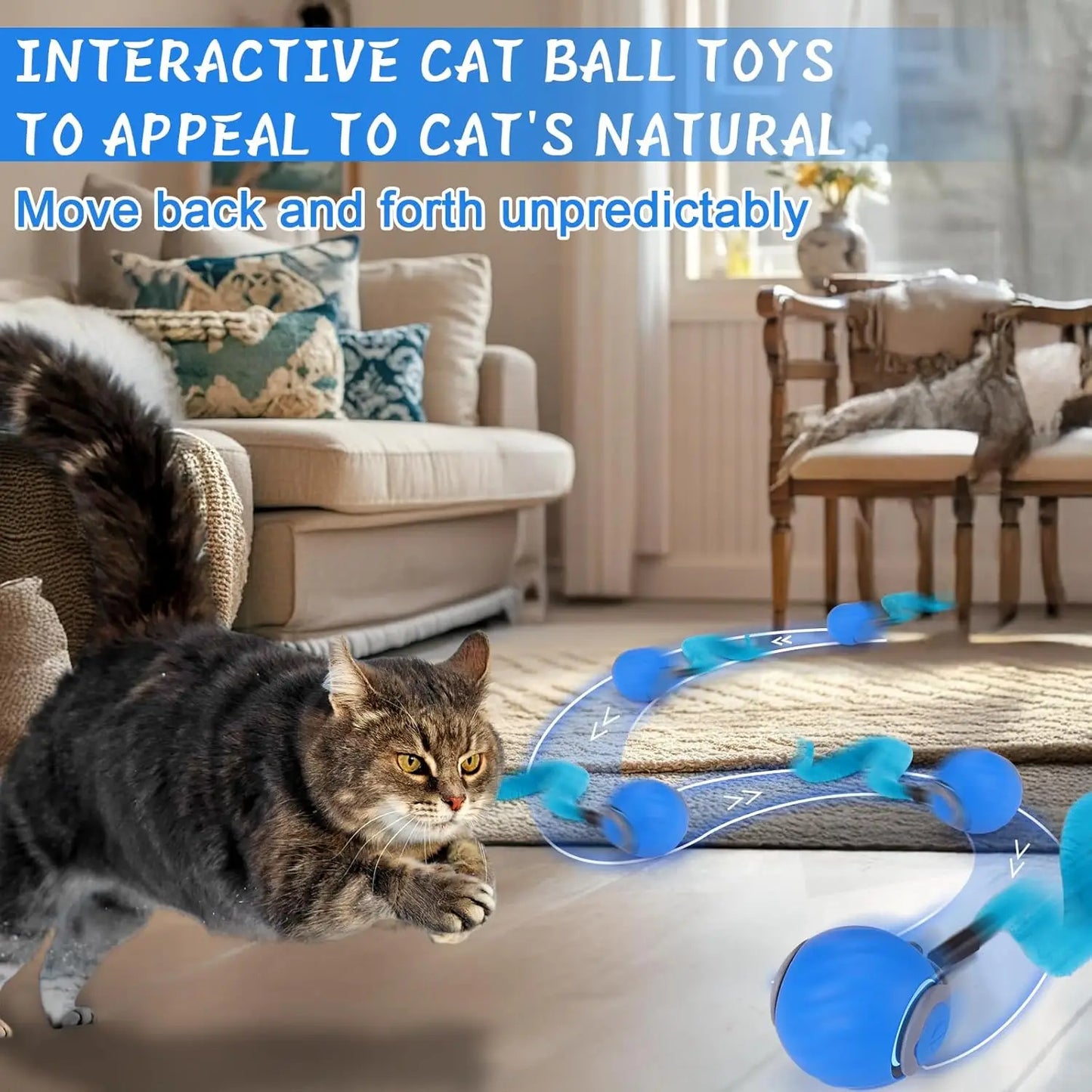 Interactive Cat Toy Ball Indoor Cats Three Tails Two Speeds