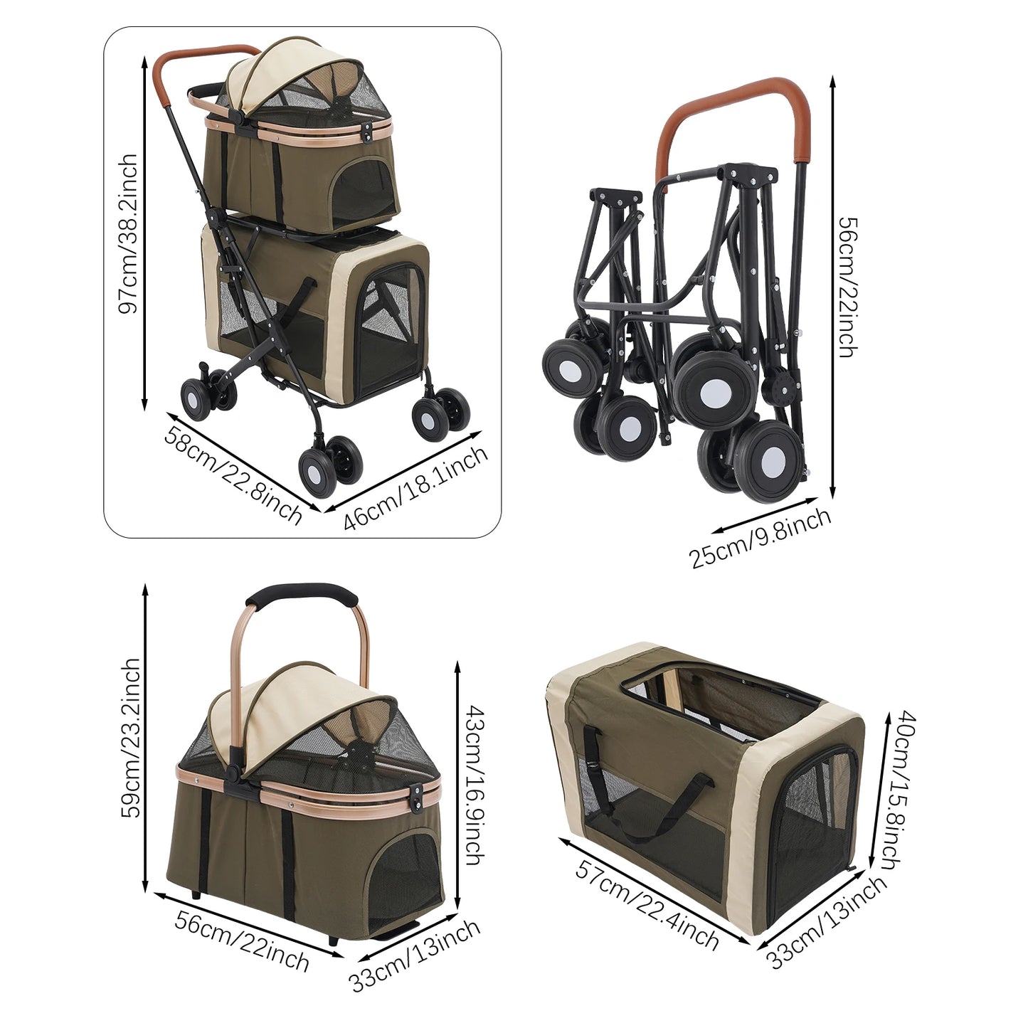 Bymaocar Foldable Pet Stroller For Small Medium Pets With Sunshade