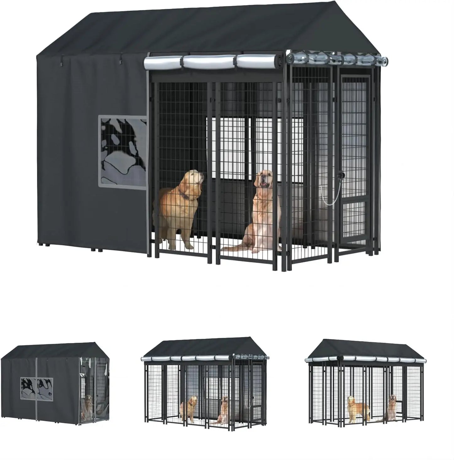 Outdoor Dog Kennel Cover Waterproof Cold Resistant With Zippers PVC Windows