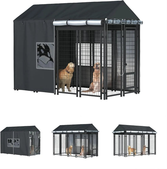 Outdoor Dog Kennel Cover Waterproof Cold Resistant With Zippers PVC Windows