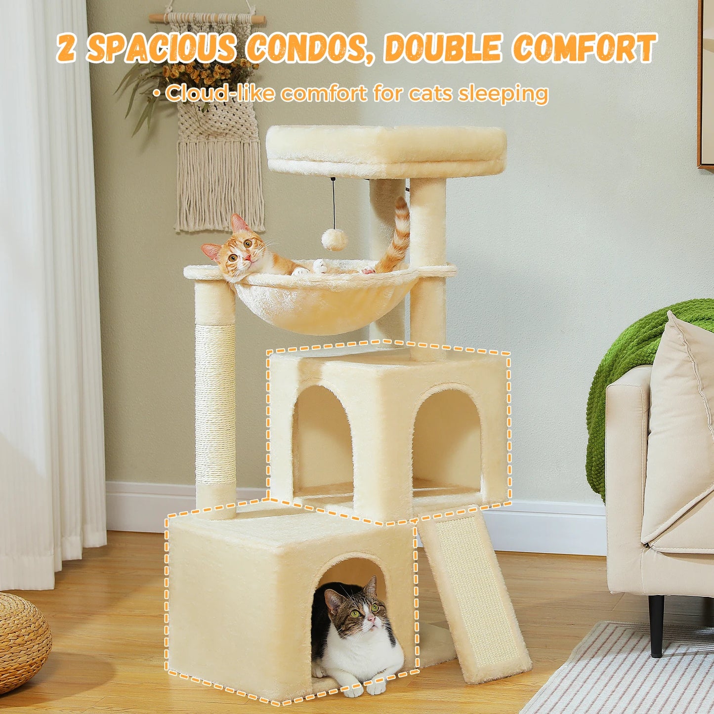 PAWZ Road Cat Tree With Condos And Sisal Scratching Pad
