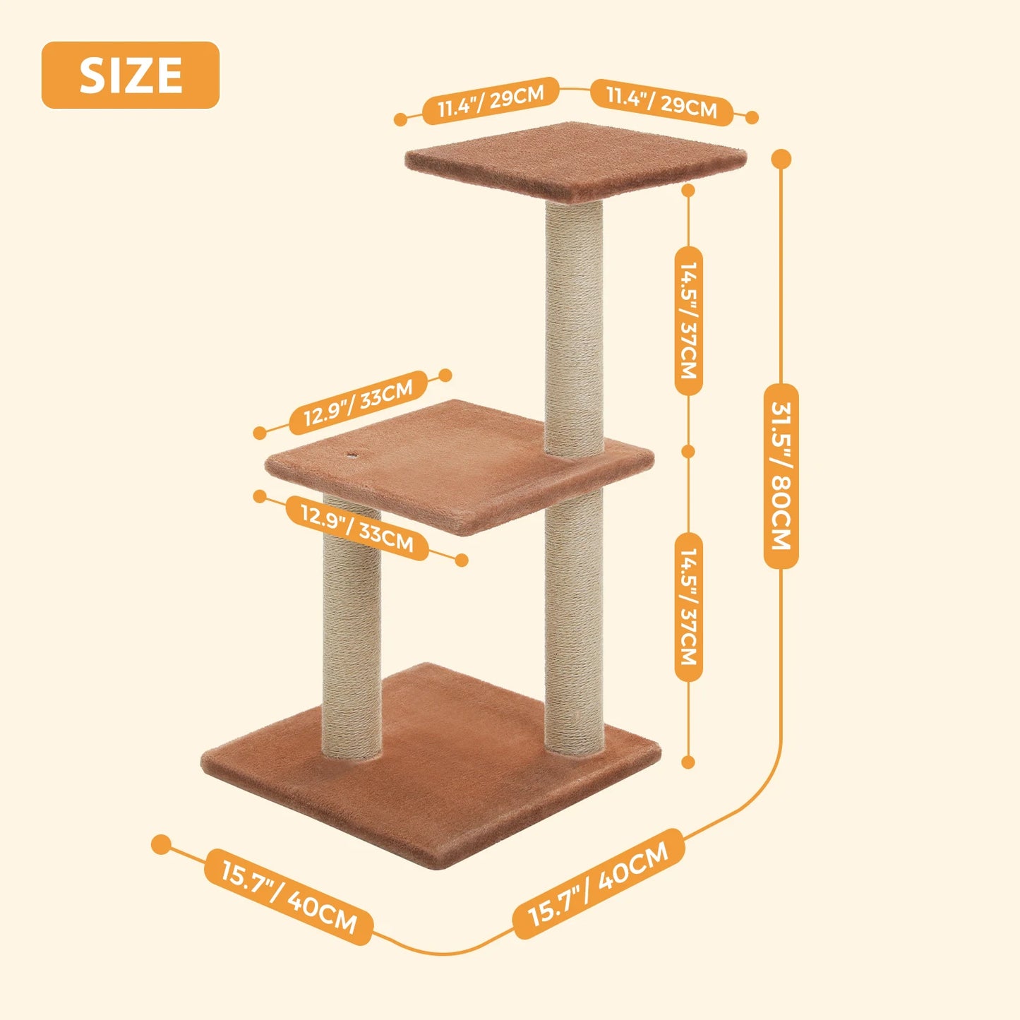 PAWZ Road Three Tier Cat Tree For Indoor Cats Scratching