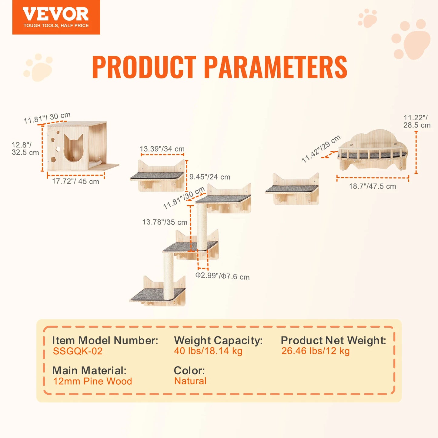 SucceBuy Wall Mounted Cat Shelves And Cat Tree With Hammocks