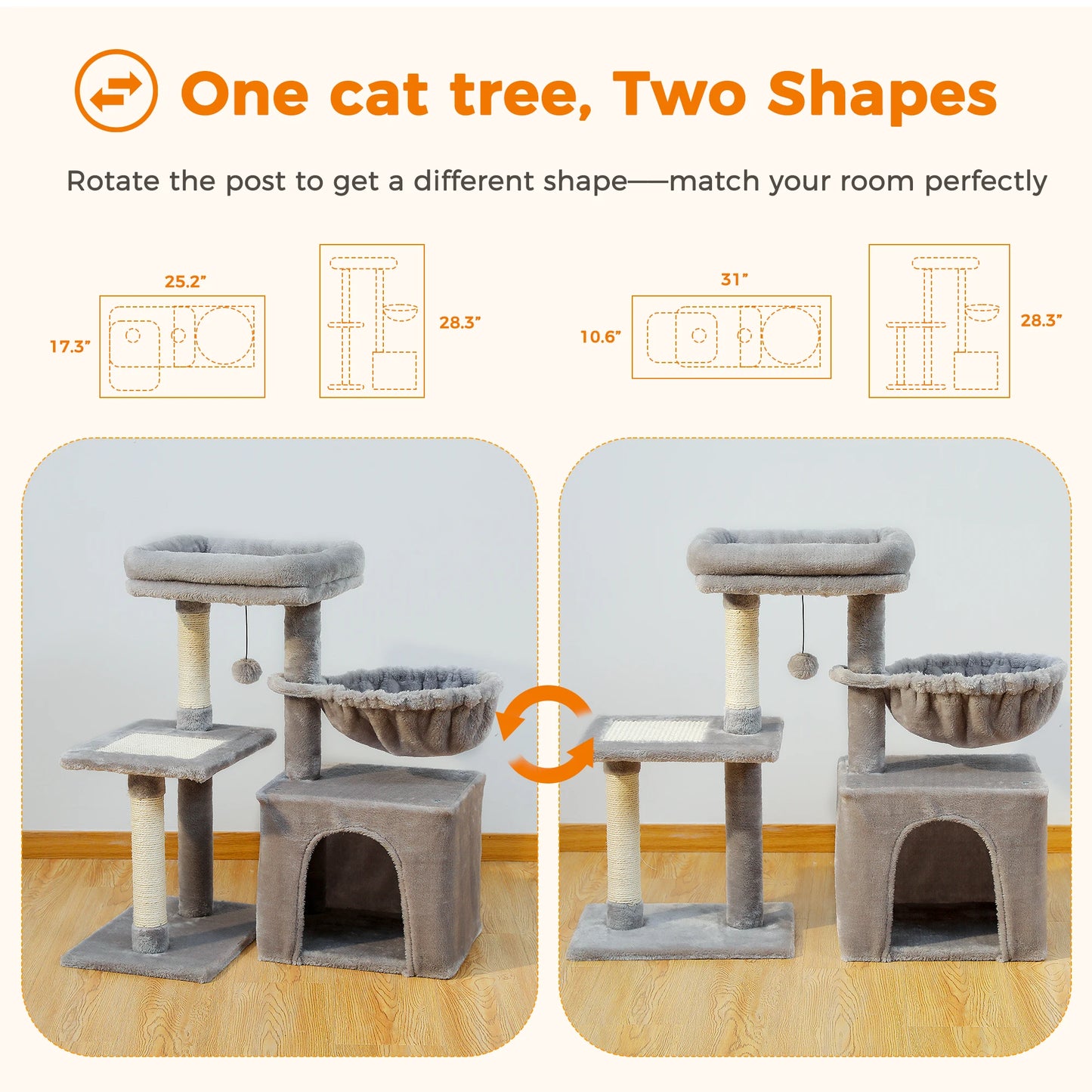 PAWZ Road Three Tier Cat Tree For Indoor Cats Scratching