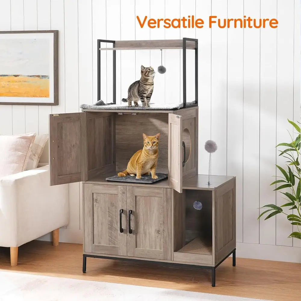 Cat Litter Box Enclosure Cabinet 2 In 1 Hidden Shelves